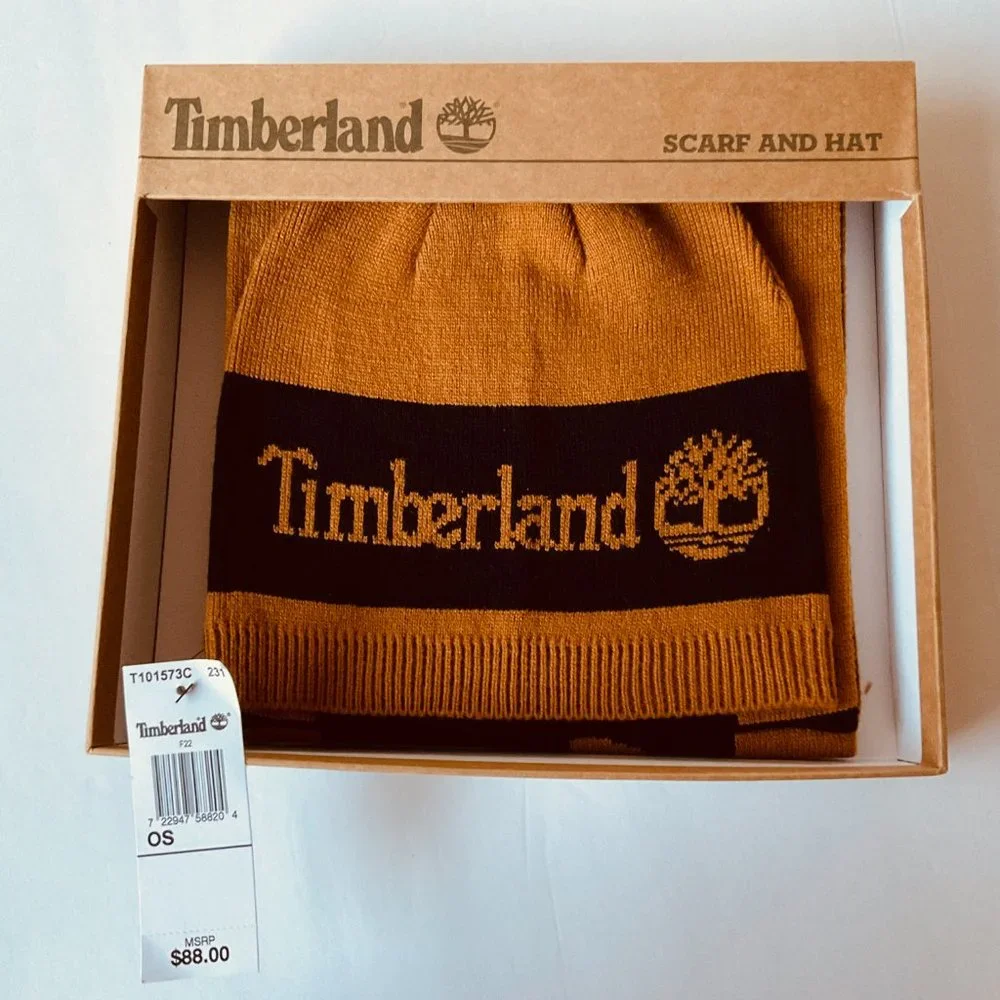 TIMBERLAND Men's Jacquard Scarf & Beanie/Hat Gift Set NIB - Picture 1 of 6